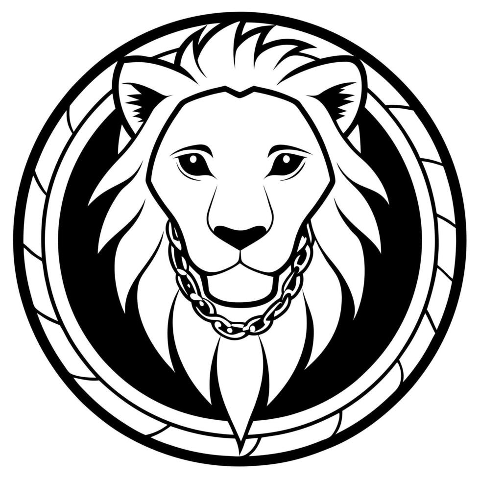 featuring a sleek, black and white lion in a stylish and modern design the lions eyes are wide, and vector