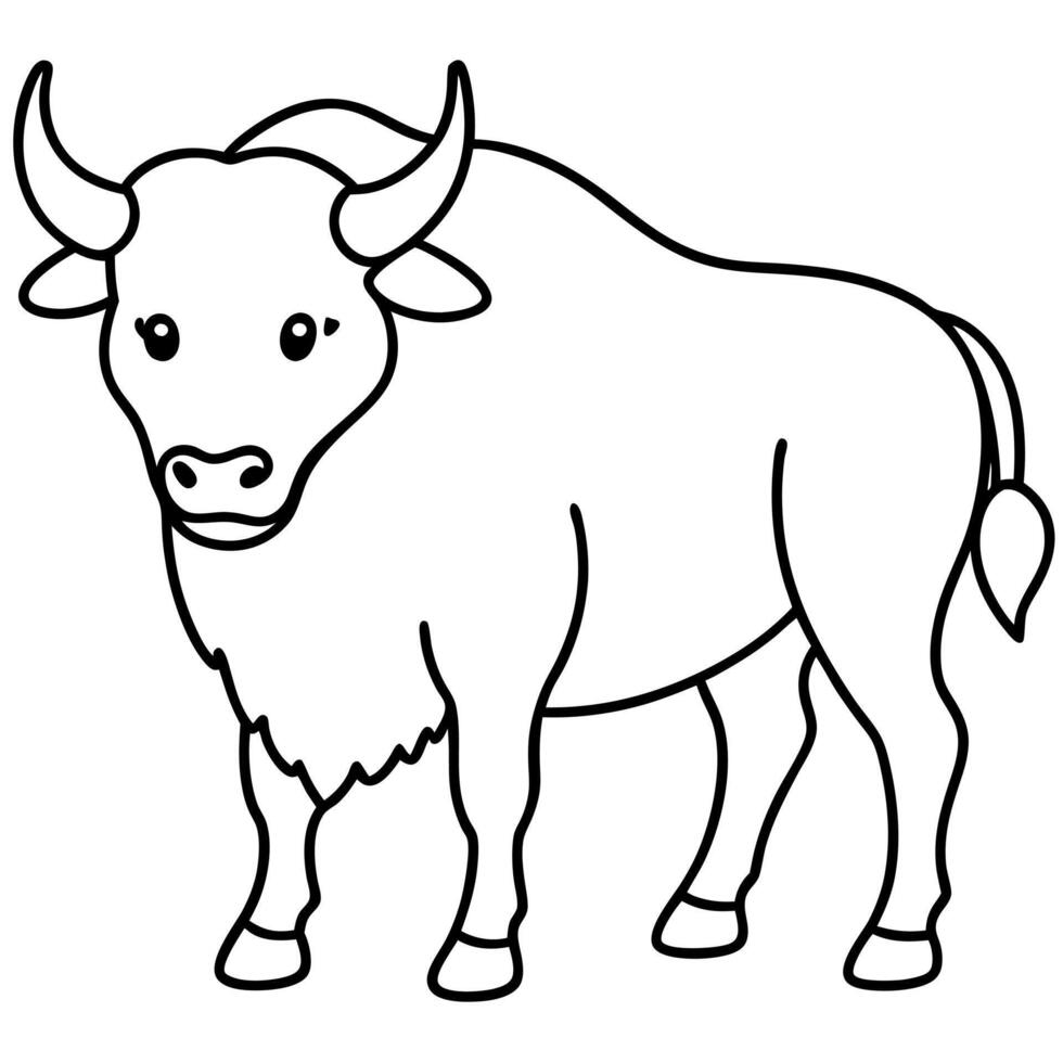 a drawing of a simple cute bison, illustration line art vector