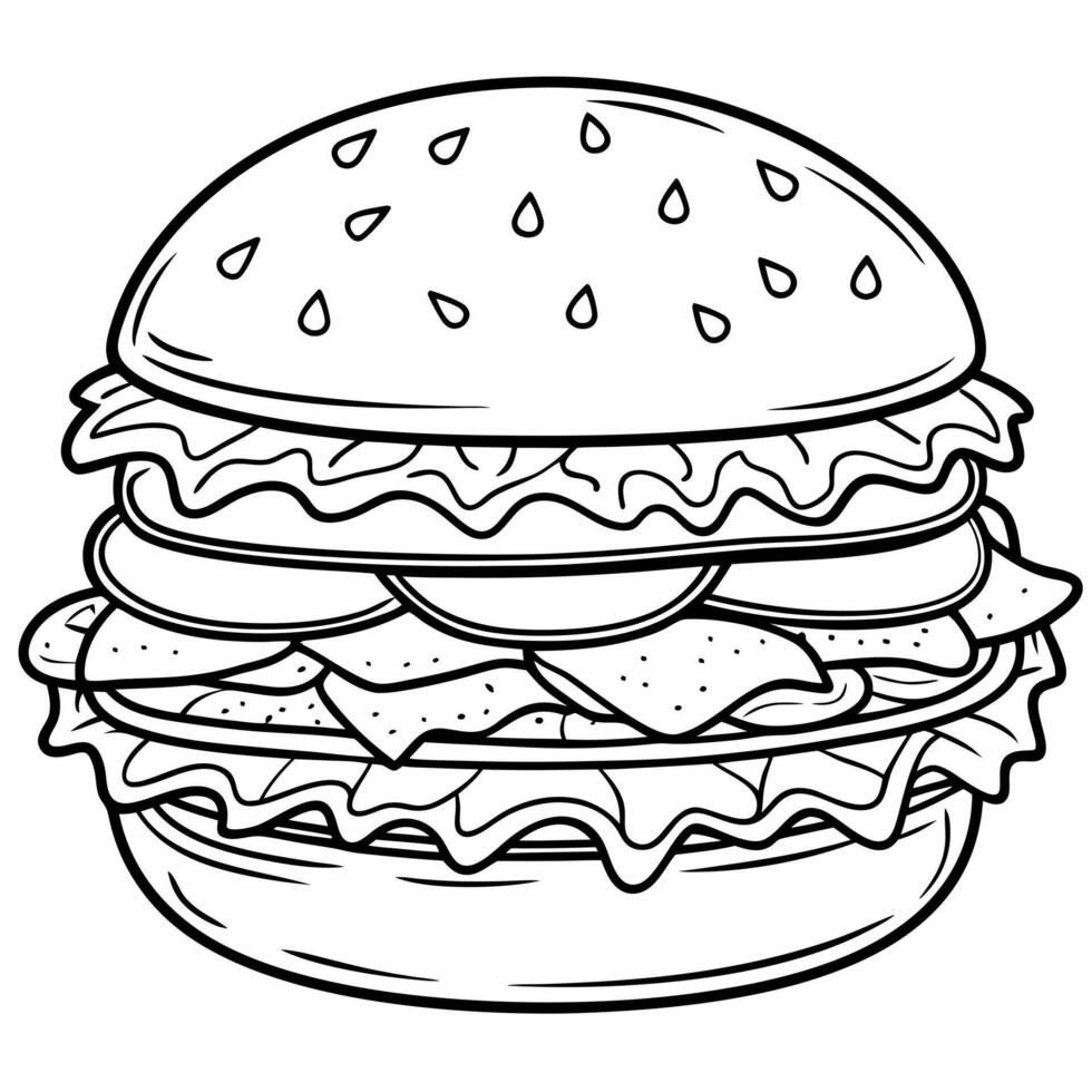 a burger yummy, illustration line art vector