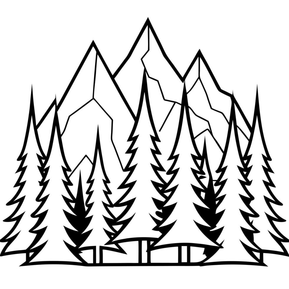 3d rendering of dynamic forest silhouette line art, illustration line art vector