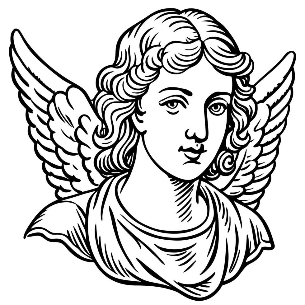 angel vintage woodcut engraving style illustration, illustration line art vector