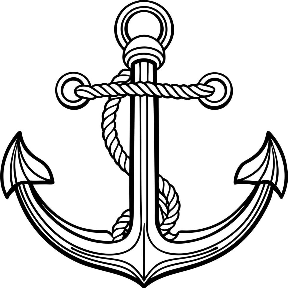 an anchor with its shank forming letter h, illustration line art vector