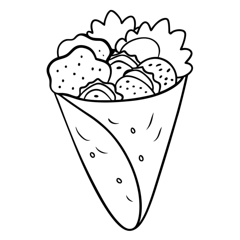 falafel wrap, illustration line art vector