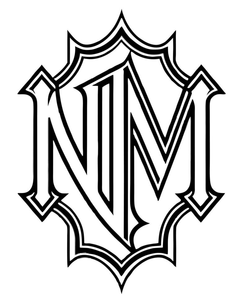 logo based on the letters nm gothic style, illustration line art vector