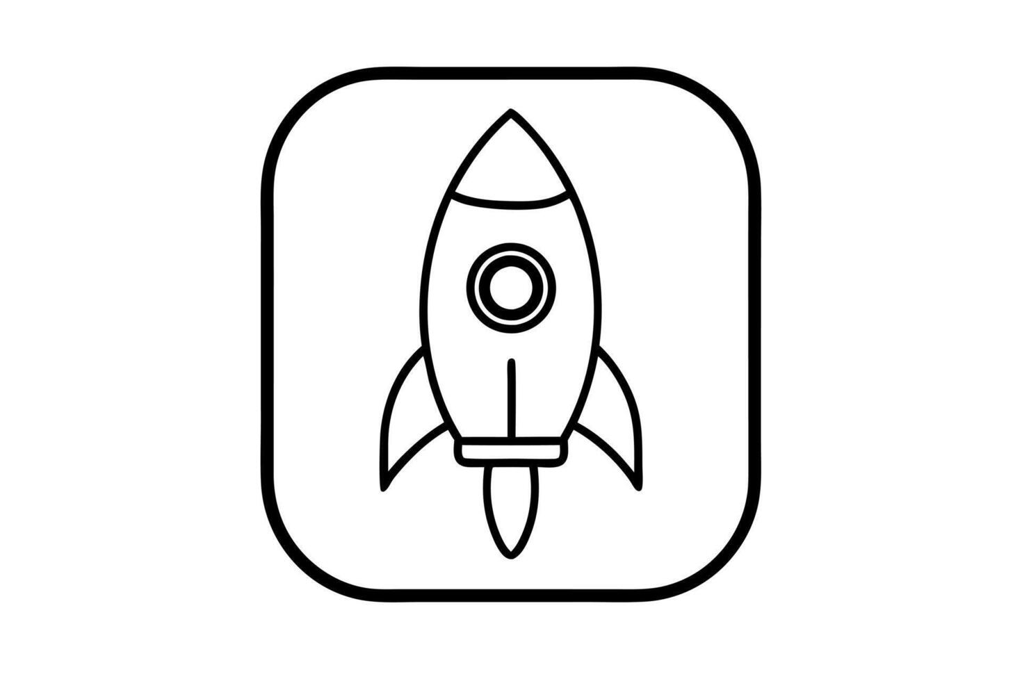 cartoon rocket ship app icon with a white background, illustration line art vector