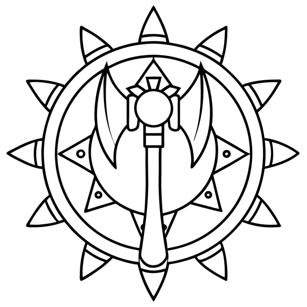 bloody axe in the center mandala, illustration line art vector