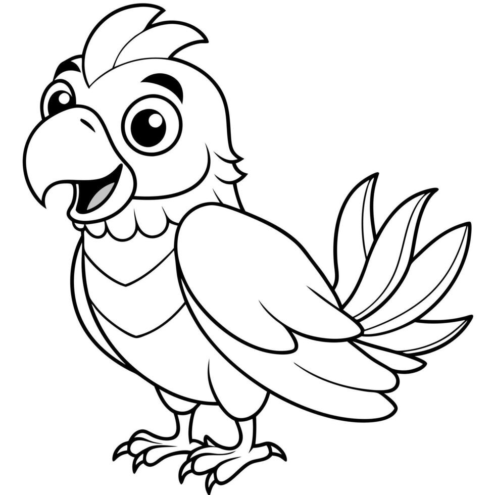 cartoon parrot coloring book, illustration line art vector