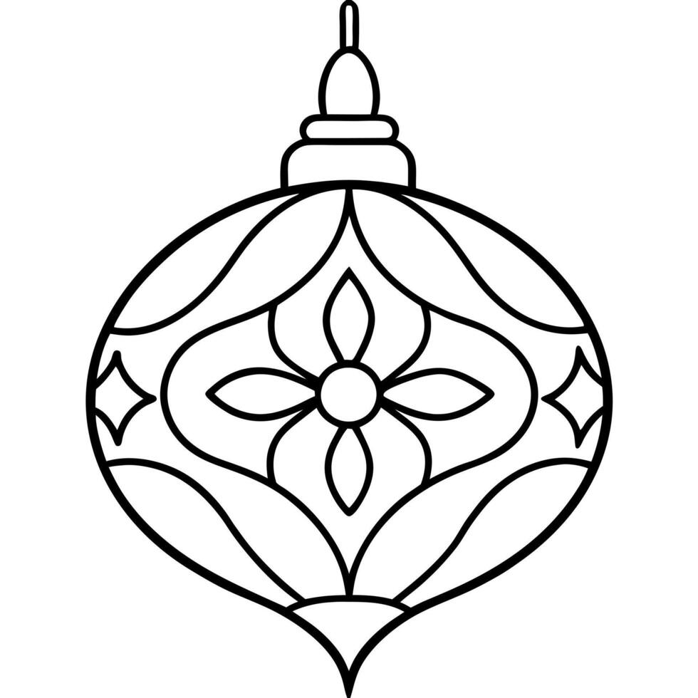 a close-up of unique or vintage ornaments on a tree, illustration line art vector