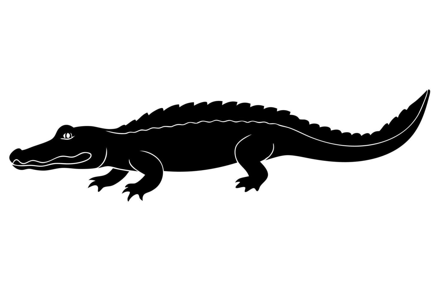 alligator silhouette on white background, illustration line art vector