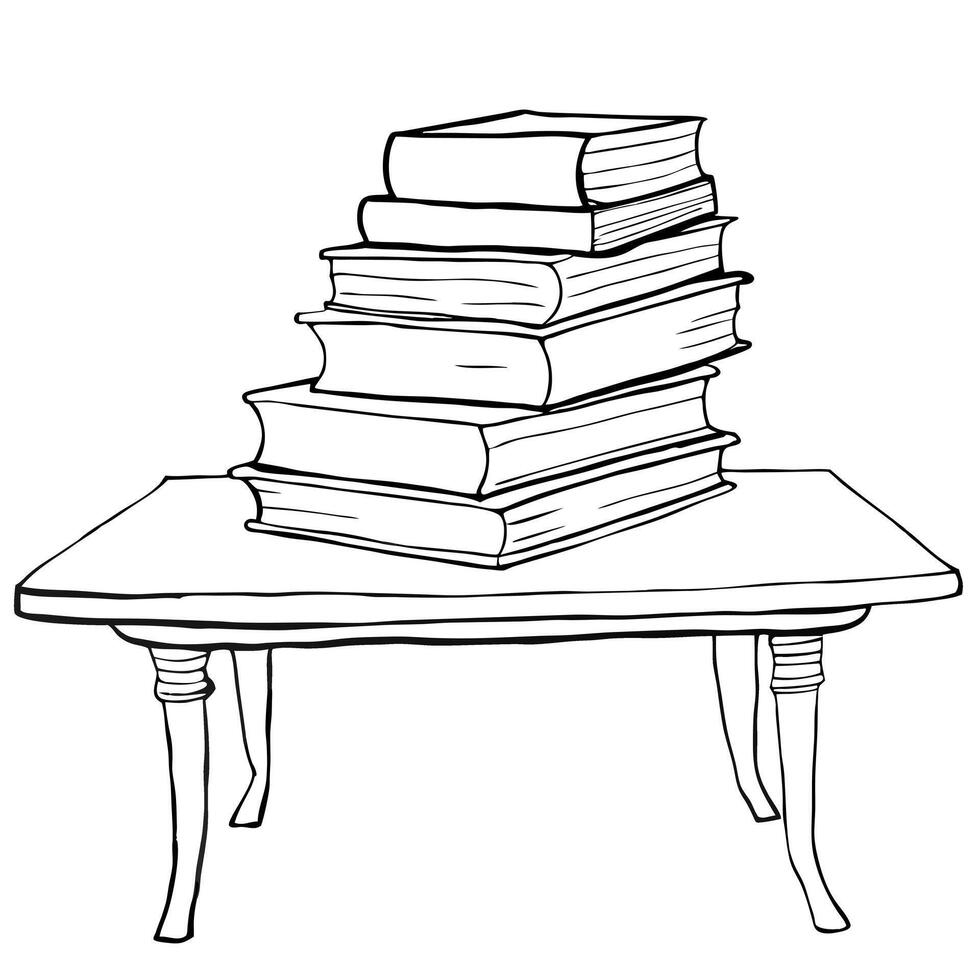 books stacked isolated on table, illustration line art vector