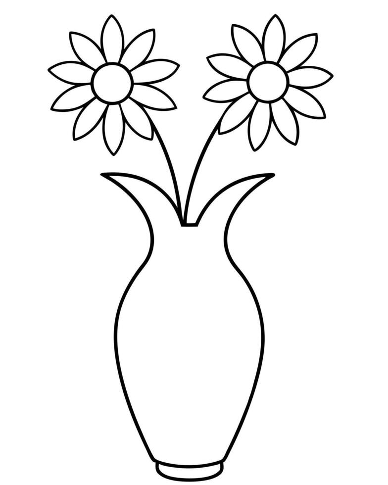 vase with flowers, illustration line art vector