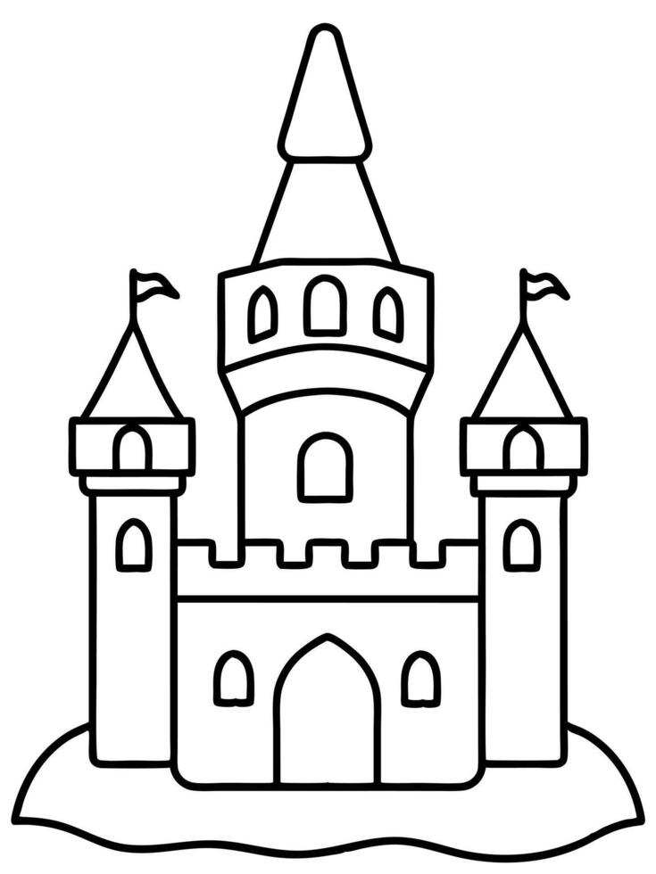 castle bold outline black and white full seeable for kids good to color, illustration line vector