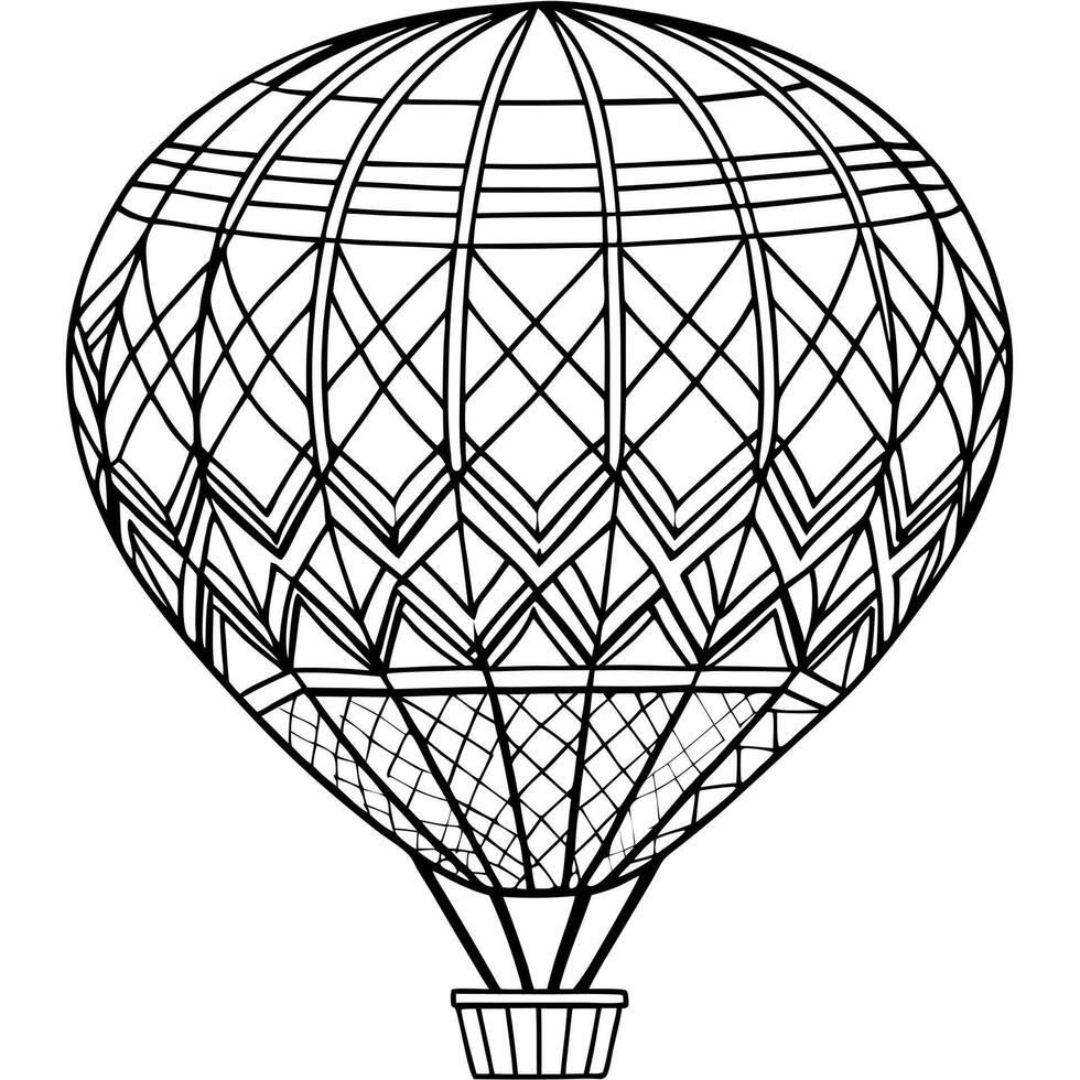 hot air balloon, large flying hot air balloon, balloon with geometric patterns, drawing, white vector