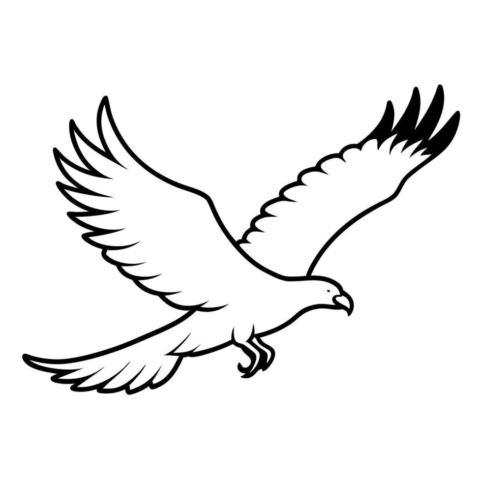 flynig eagle silhouette on white background, illustration line art vector