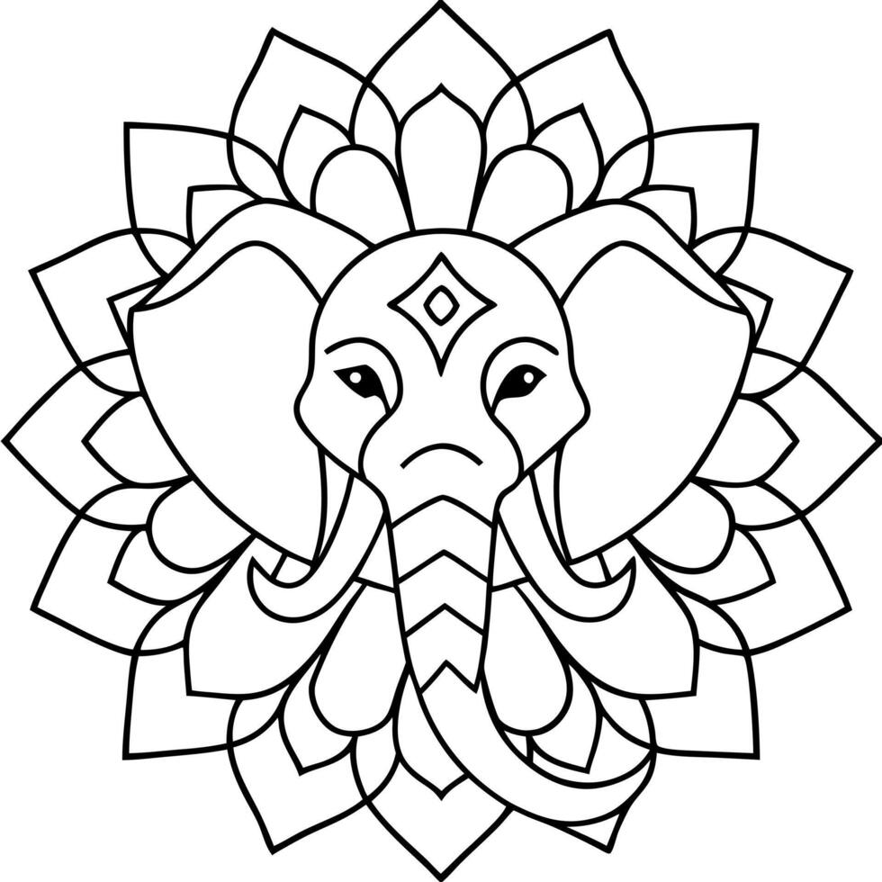 elephant mandala, illustration line art vector