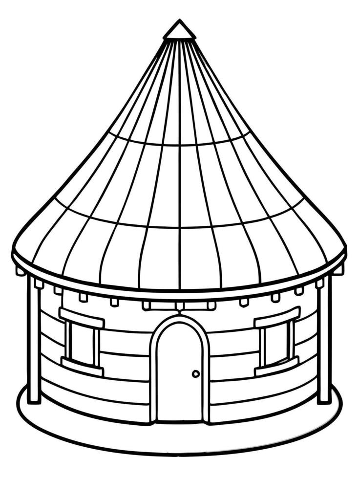 a maasai hut from kenya with circular walls, illustration line art vector