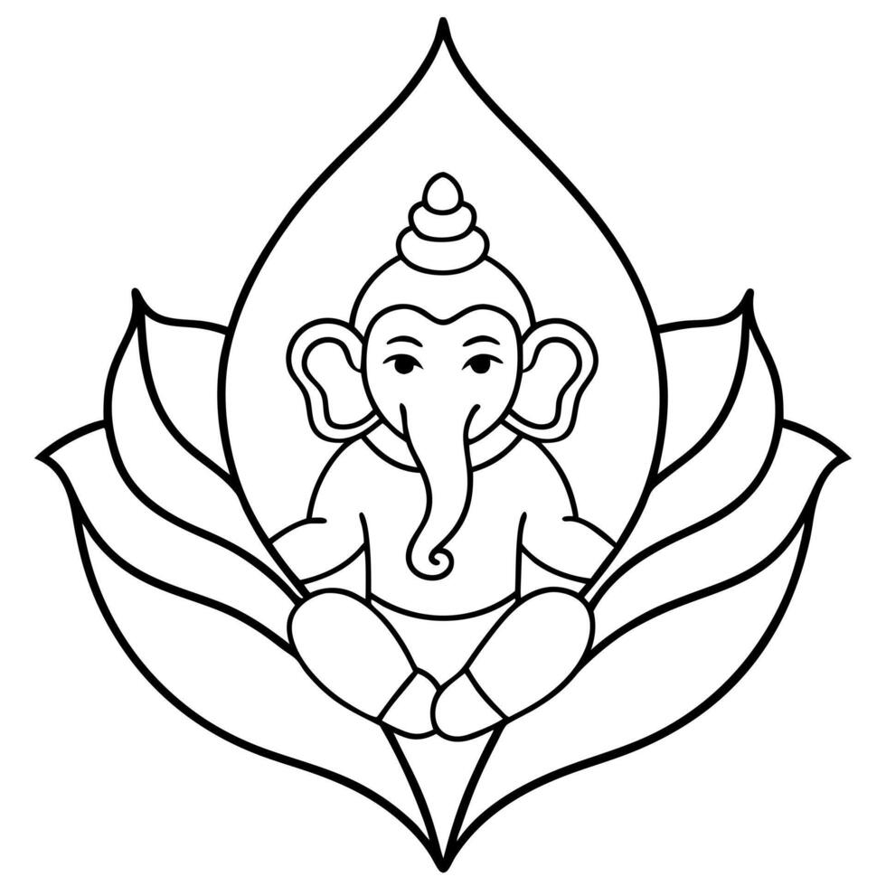 god loard ganesh leaf shape, illustration line art vector