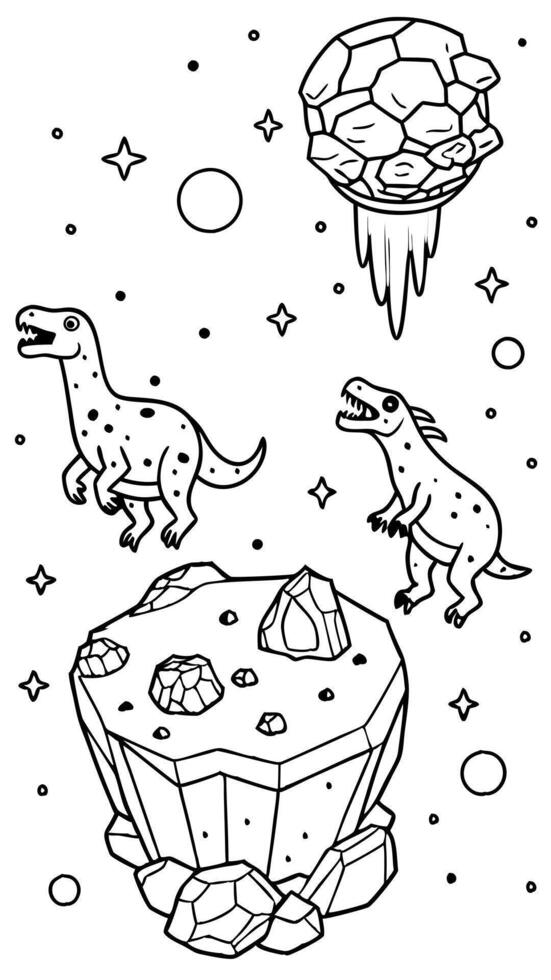 space fossil hunt dinosaurs floating with high-tech tools, like laser drills or scanners, vector