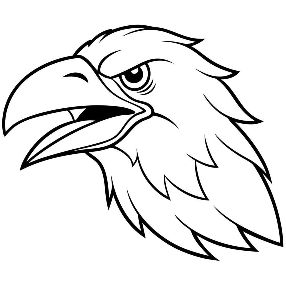 a side view of a very angry raven head, illustration line art vector