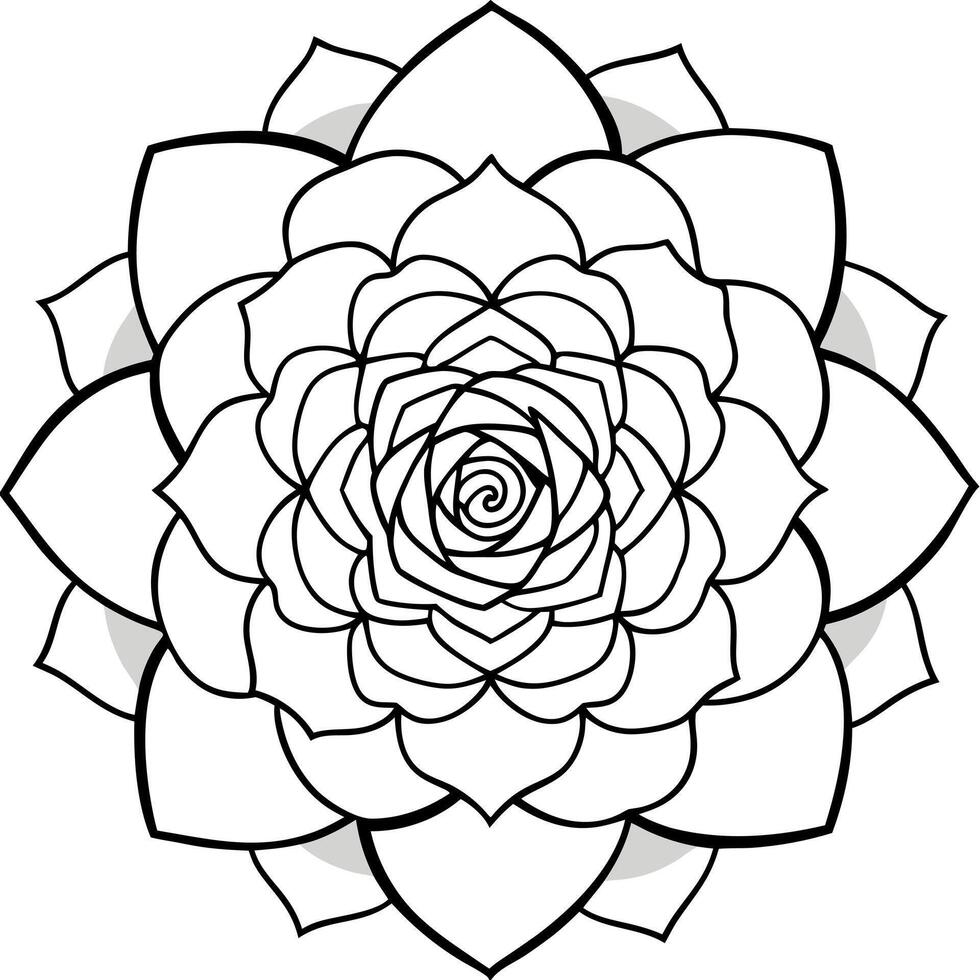 design a mesmerizing rose mandala with a central rose surrounded by concentric layers of petals and vector
