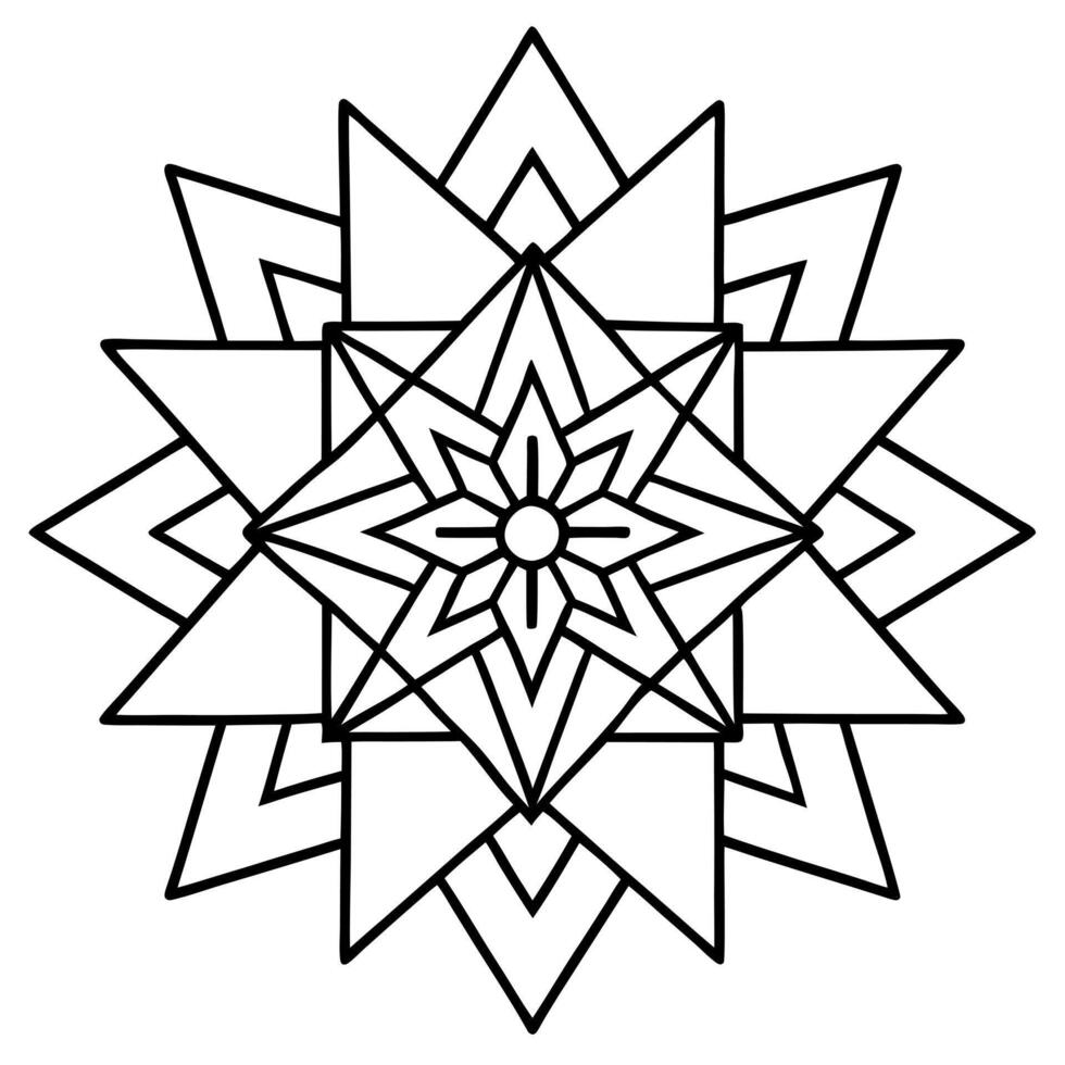 a mandala design using symmetrical geometric shapes like triangles, squares, and circles, giving it vector
