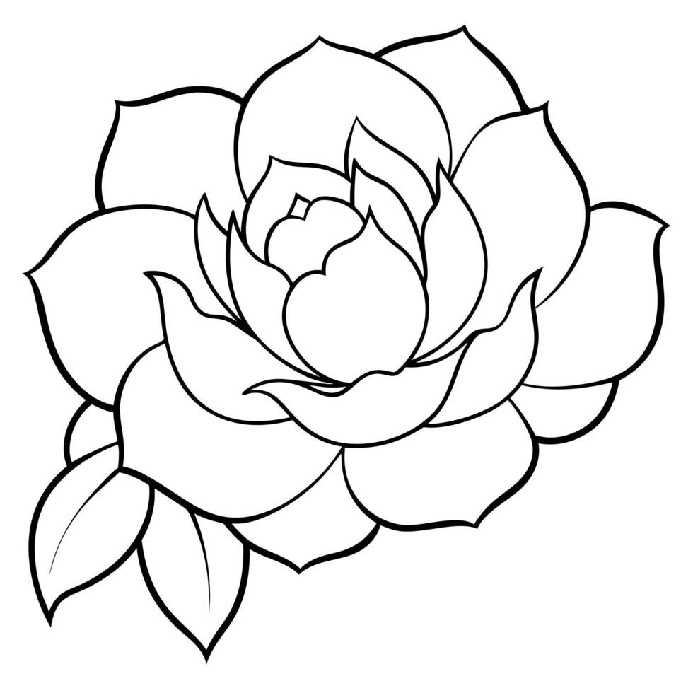 an image of peony silhouette with a white background, illustration line art vector