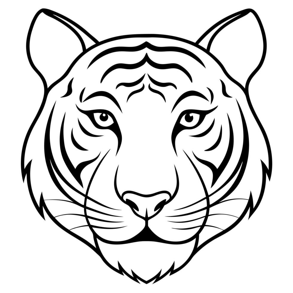 tiger head , illustration line art vector