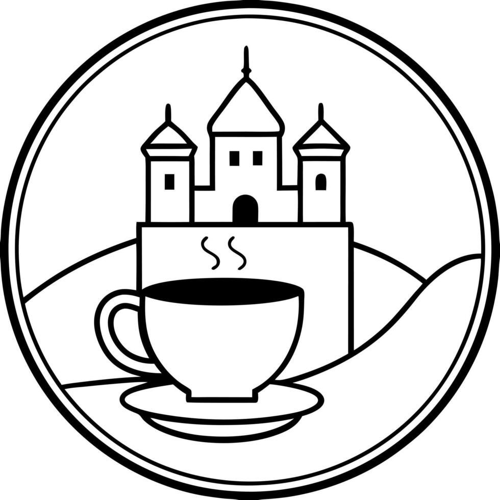 logo for a coffee shop, a cup of delicious coffee, against the background of the outline of the vector
