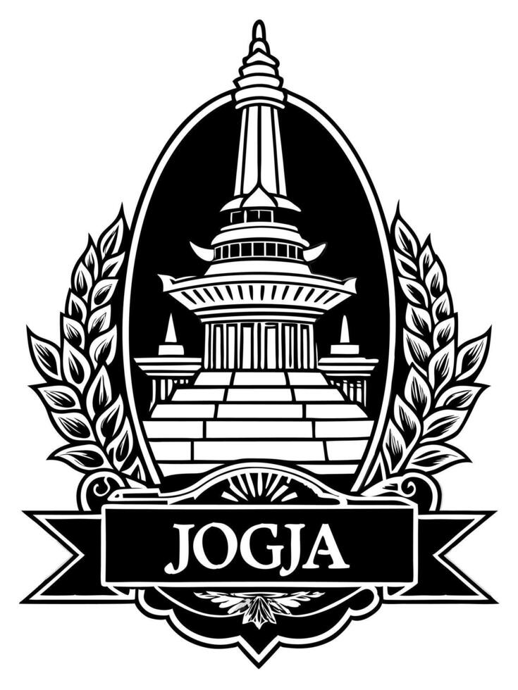 hyper realistic, art logo text jogja, a of tugu monument with trendy style an frame, art vector