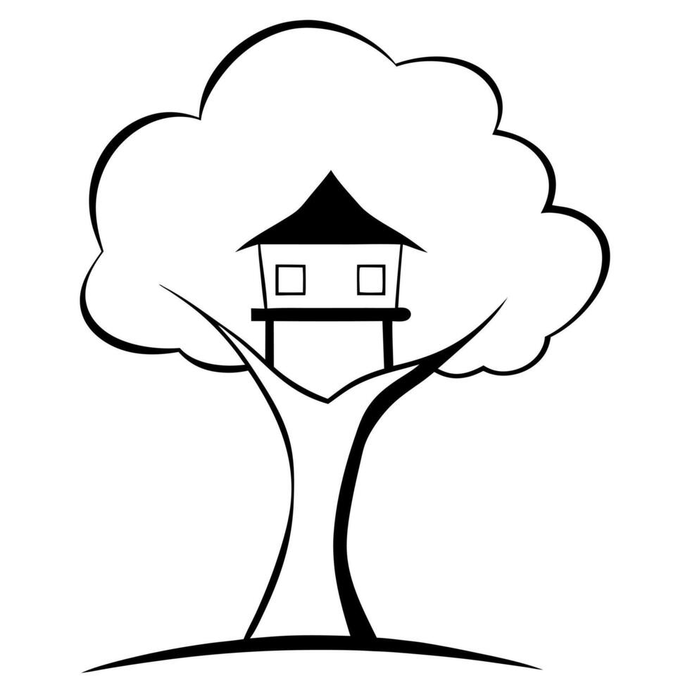 a tree house, illustration line art vector