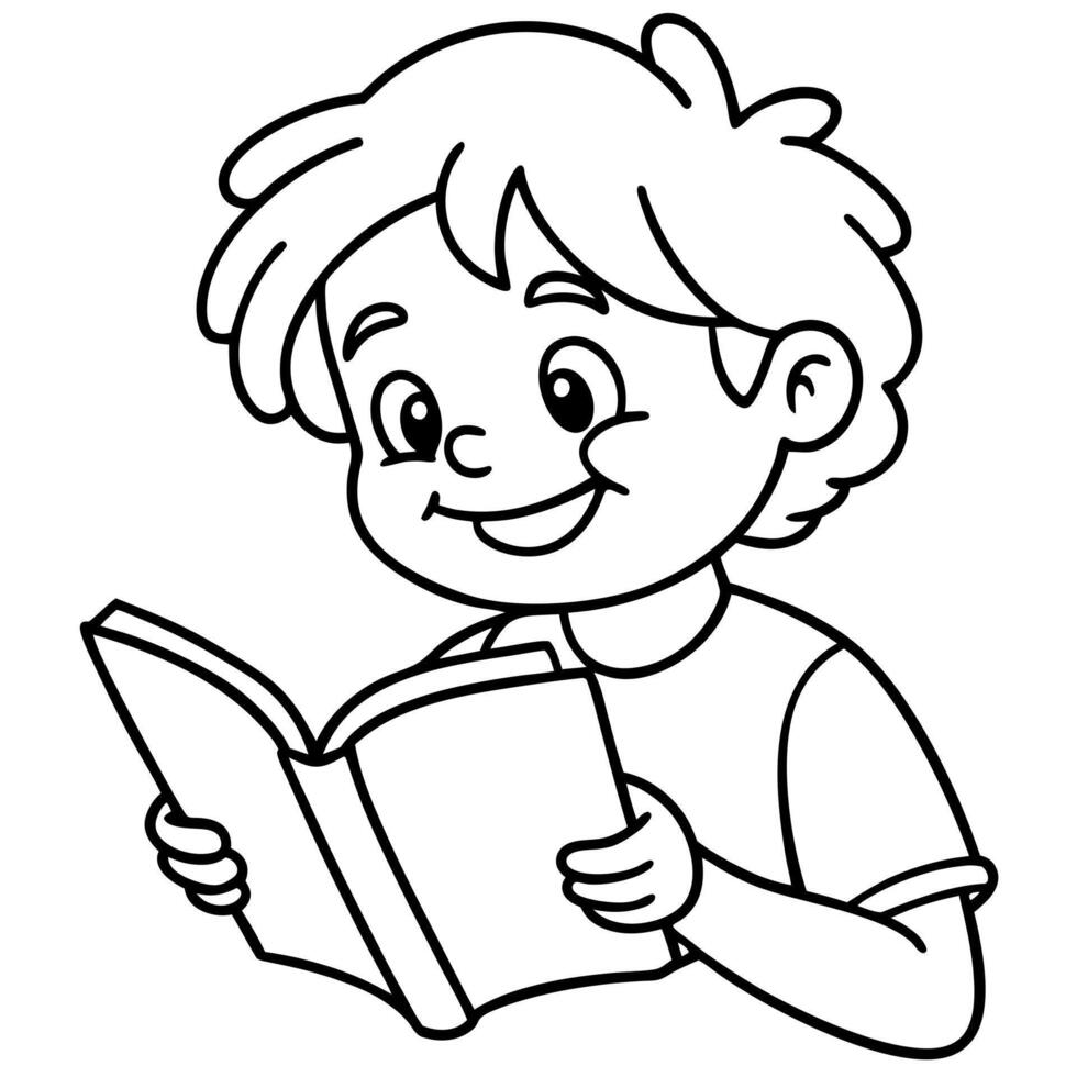 kid reading riddles, illustration line art vector