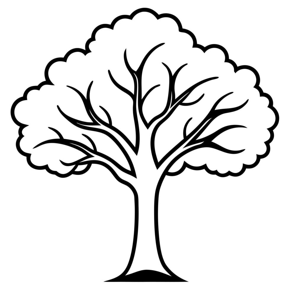 2 black and white oak tree icon, illustration line art vector