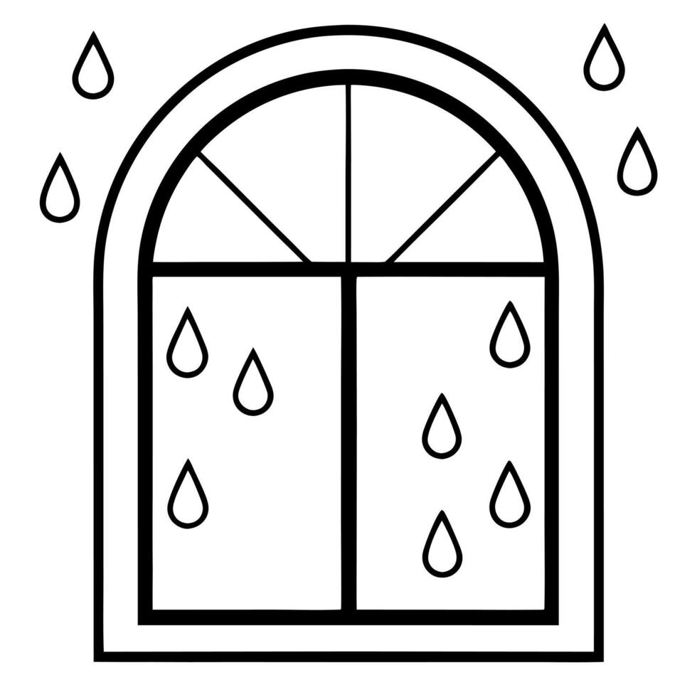 a window with falling rain, illustration line art vector