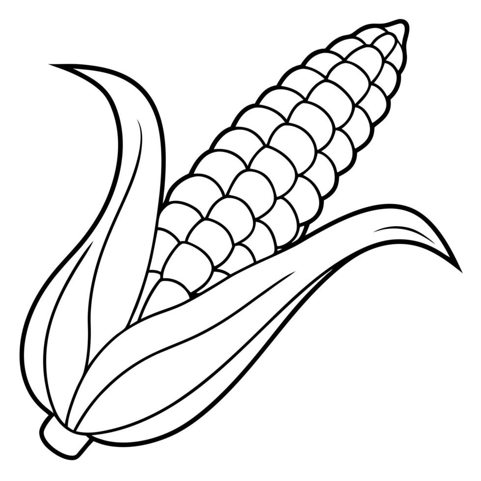 corn simple outline coloring book black and white, illustration line art vector