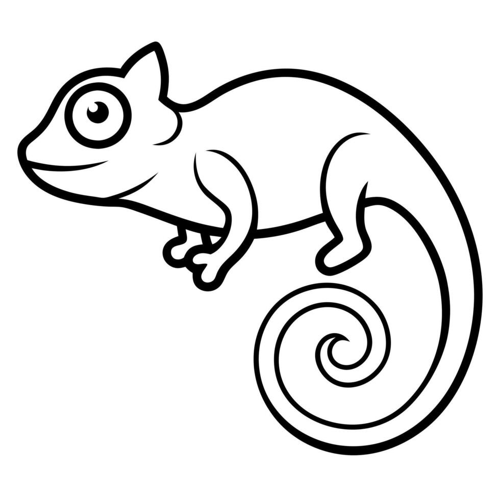 a stylized icon of a chameleon, focusing on its curled tail and distinctive eye, vector