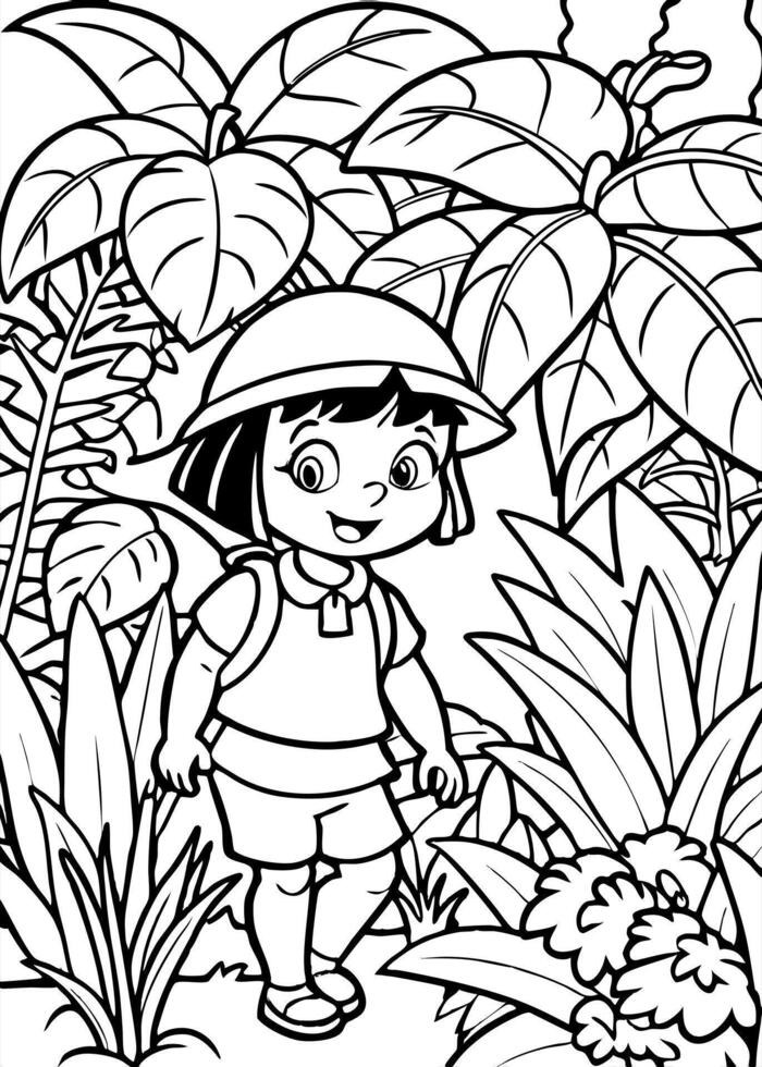 dora the explorer in the jungle finds a way, illustration line art vector