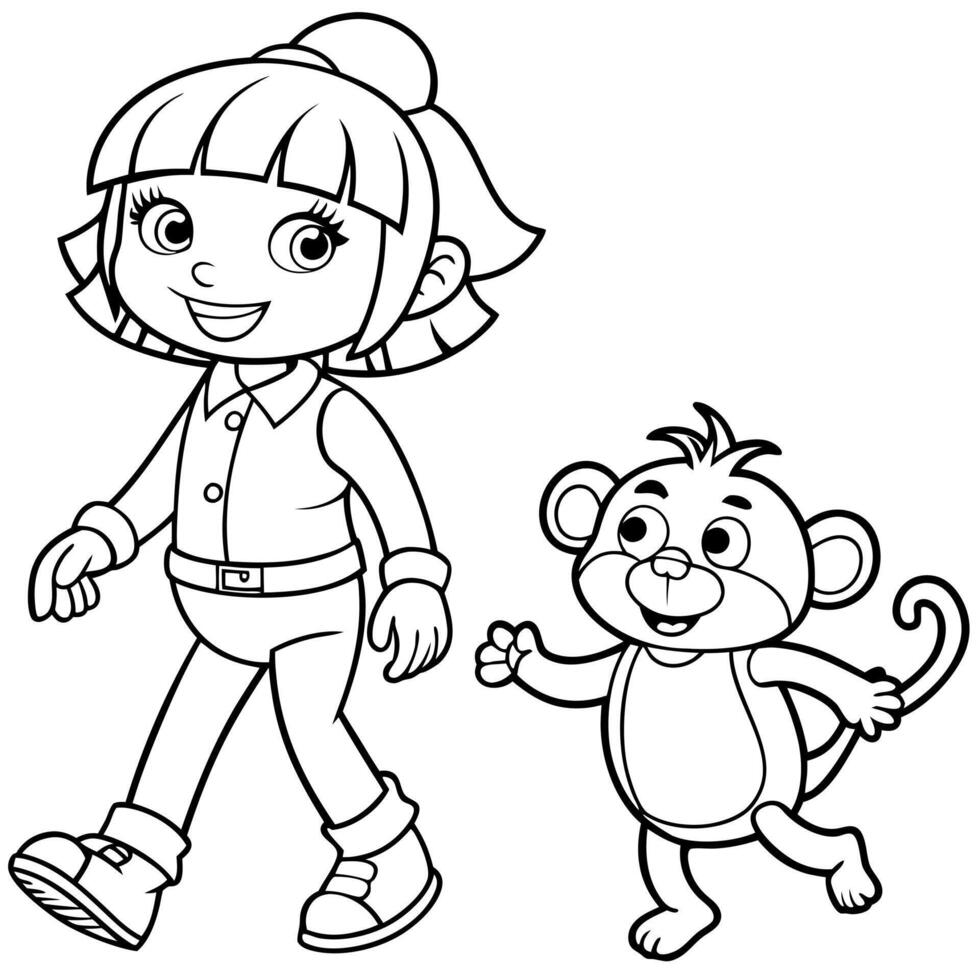 dora the explorer walks monkey art , illustration line art vector