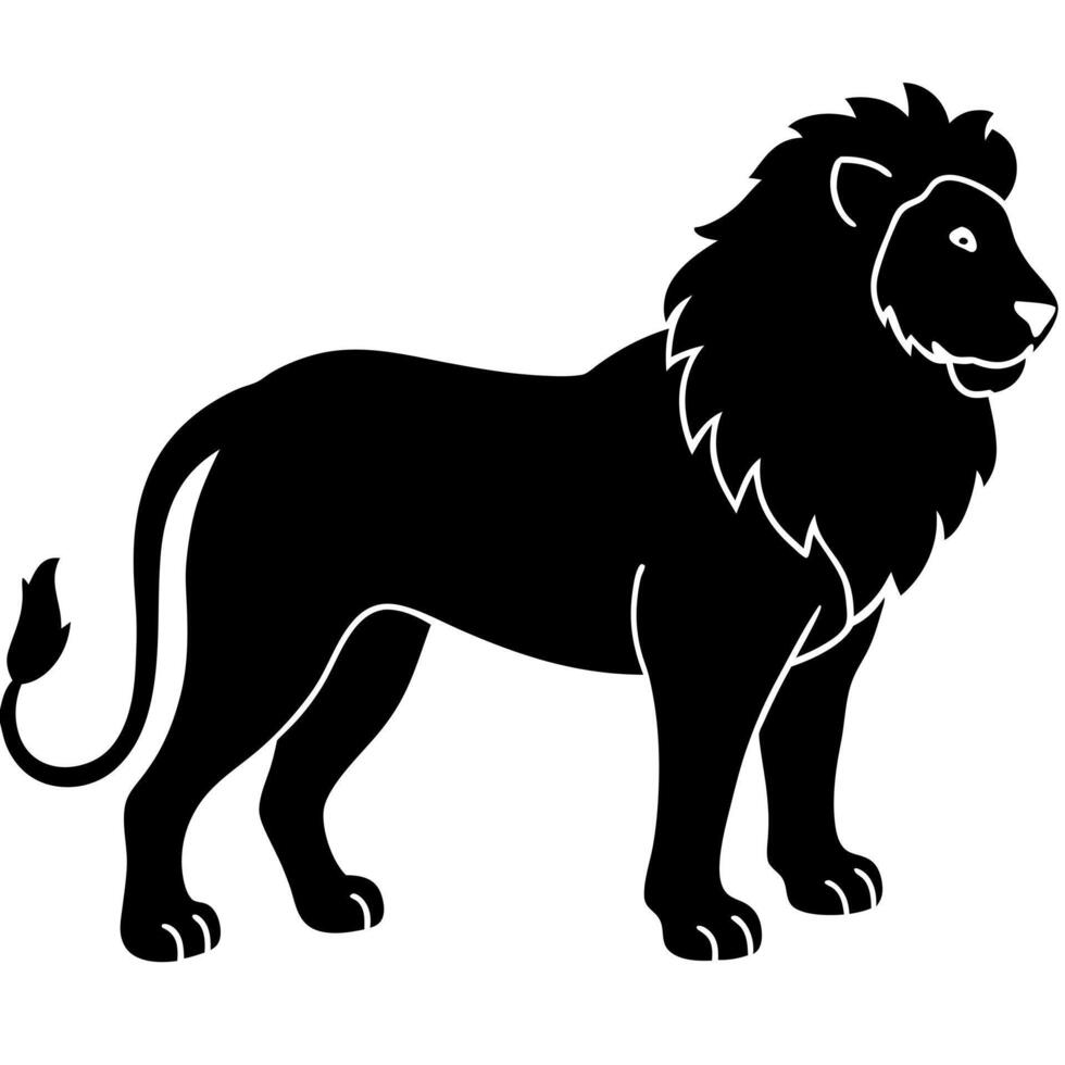 lion silhouette black colour with white background, illustration line art vector