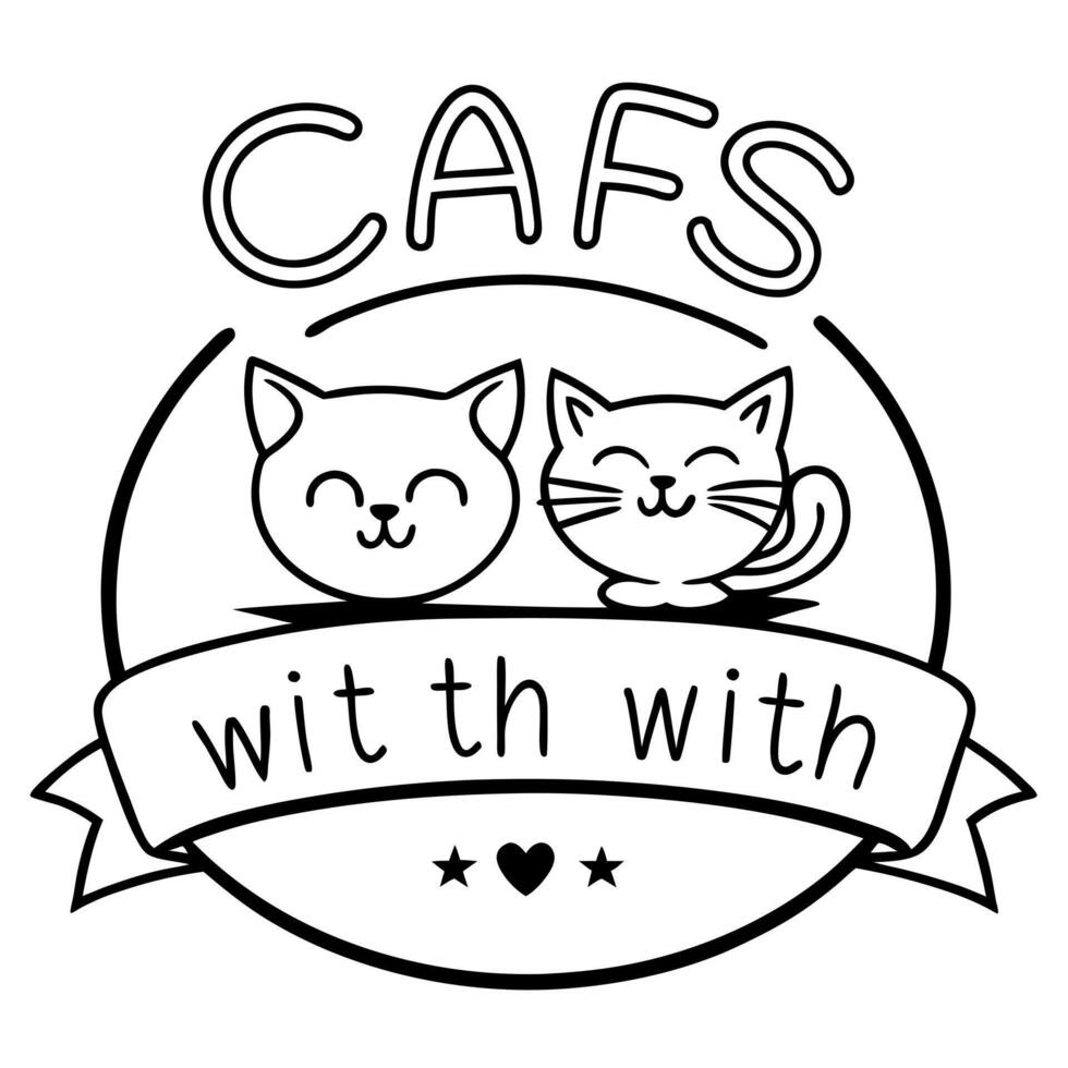 logo of a cafe called cafe with cats, illustration line art vector