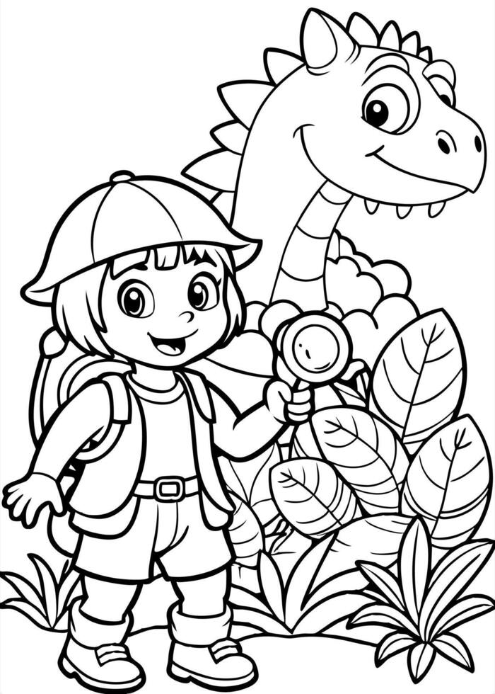 dora the explorer wear uniform with bag on her back and magnifying glass unexpected meets cute vector