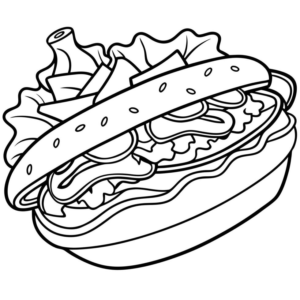 a hot dog with bacon, cheese, and a variety of crispy vegetables piled on a soft bun the toppings vector