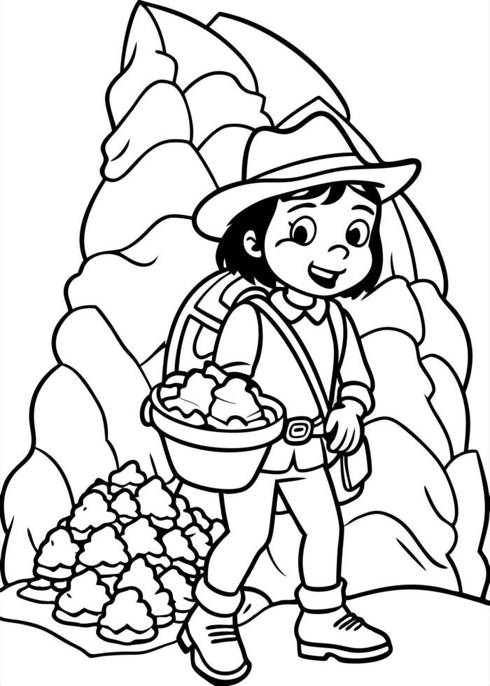 dora the explorer wear uniform with bag on her beck find a pile of gold bar in the cave, vector