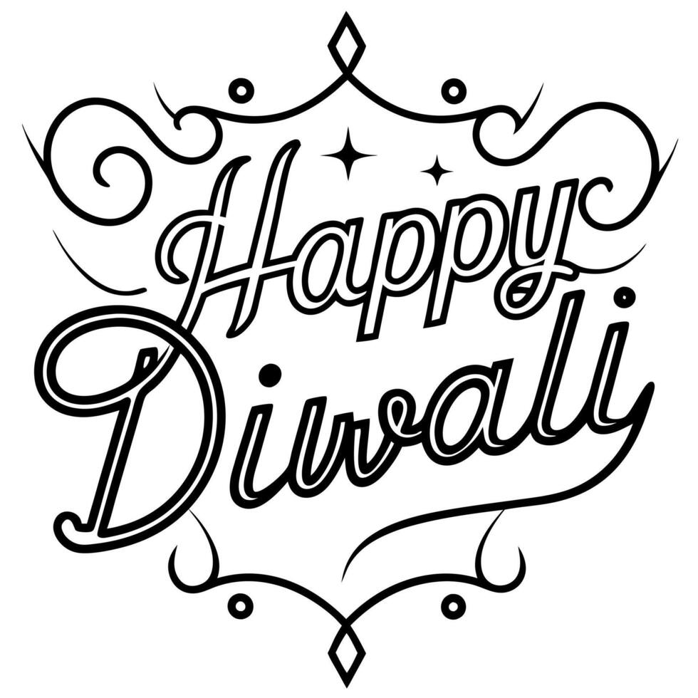 happy diwali typography t shirt design, illustration line art vector