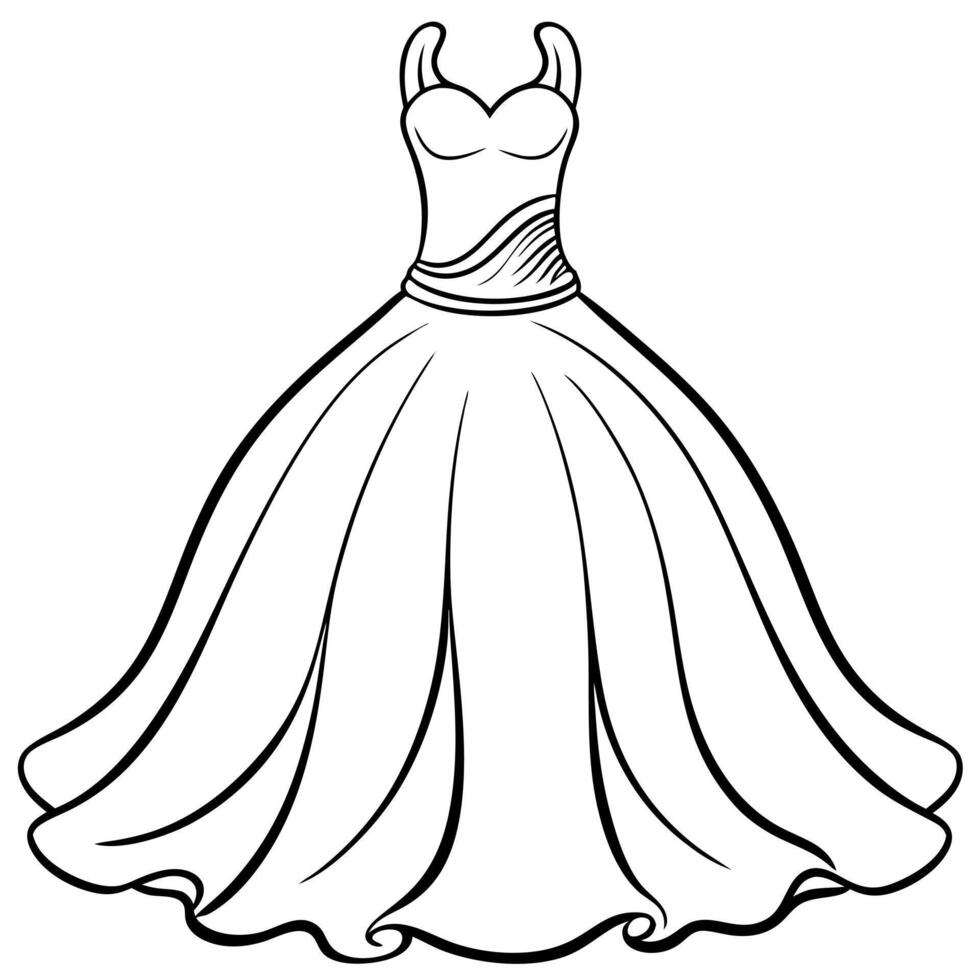 wedding dress, illustration line art vector