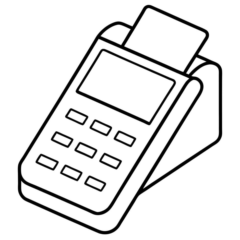 compact flat payment terminal, illustration line art vector