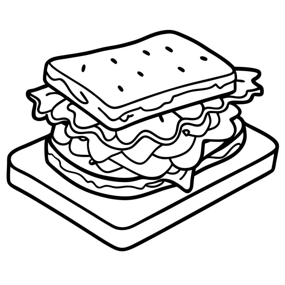 blt sandwich with toasted whole grain bread, fresh lettuce, bacon, and tomato laying on a rustic vector
