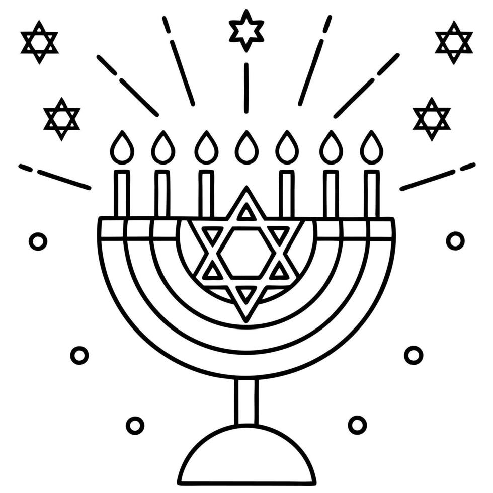 happy hanukkah shining background with menorah, david star and bokeh effect illustration, vector