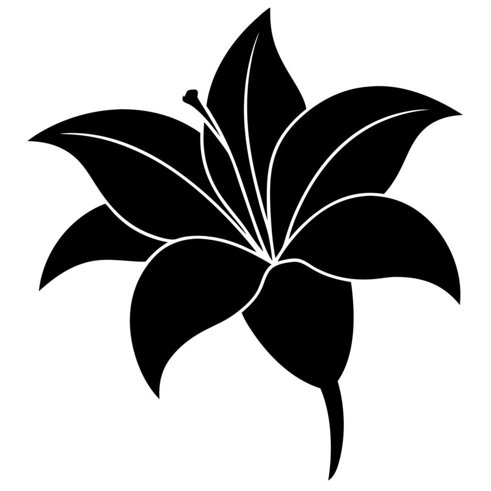 lily flower black silhouette on white background, illustration line art vector