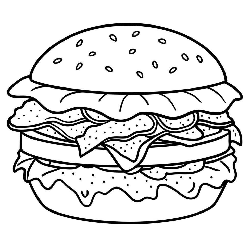 a juicy burger topped with crispy bacon, fresh lettuce, ripe tomato, and melted cheese, vector