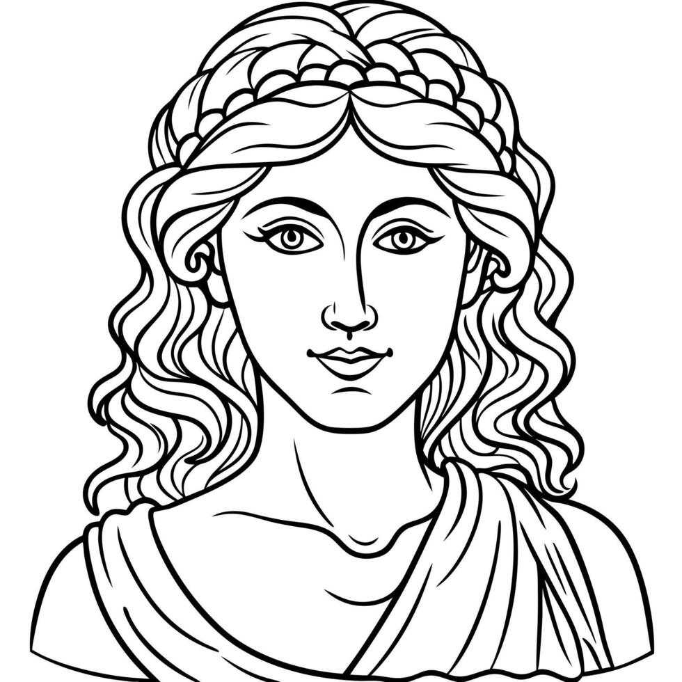 aphrodite goddess of love, beauty, and desire, illustration line art vector